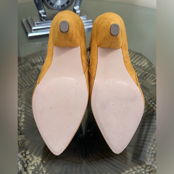 ShoeDazzle - Kaylee Mustard Cone Heeled Ankle Booties - Picture 8 of 10
